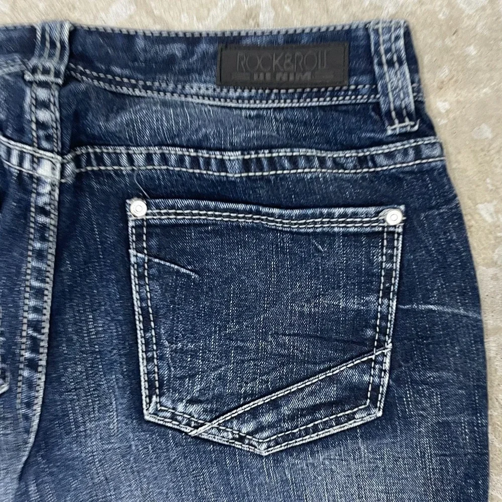 Rock & Roll Cowgirl Jeans Women 29x32 Blue Mid Trouser Flare Boho Mid Rise Denim